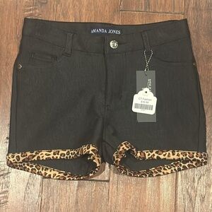 NWT! Small Leopard Trim Black Denim Colored Women's Shorts